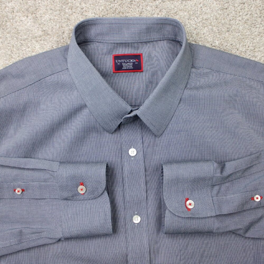 UNTUCKit Shirt Mens 2XL XXL Blue Pio Cesare Wrinkle-Free Cotton Long Sleeve